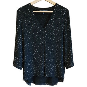 WHBM Black House White Market Polka Dot VNeck Blouse Black Women's Size 12